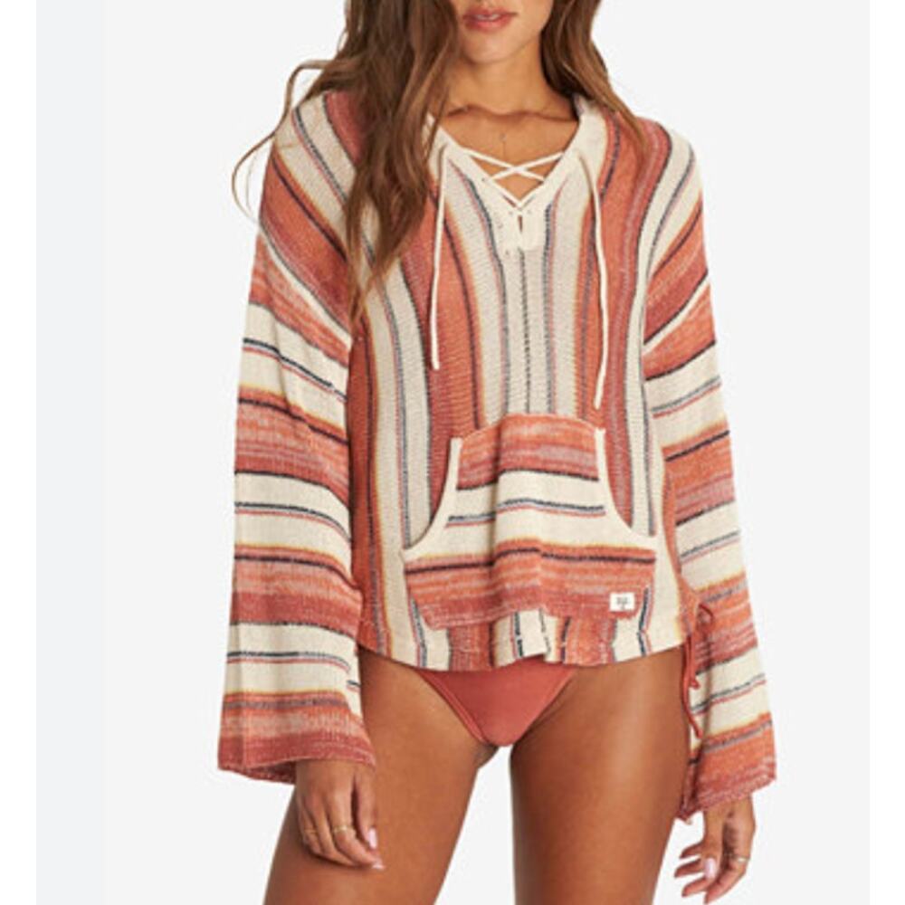 Billabong Baja Beach 100% Cotton Striped Hoodie lightweight pullover size small